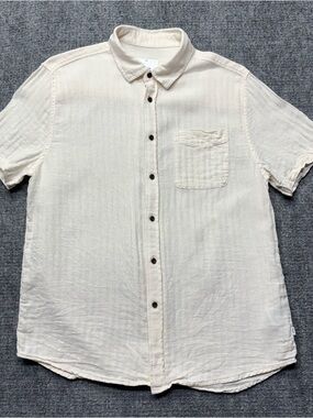 Katin Shirt Mens Medium Ivory Cotton Linen Short Sleeve Textured Front Pocket